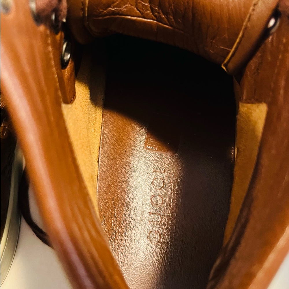 Gucci Guccissima Brown Leather High Top Men’s Signature Sneakers Size 8 G - Picture 8 of 9